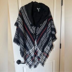 The Accessory Collective Black and Red Plaid Poncho